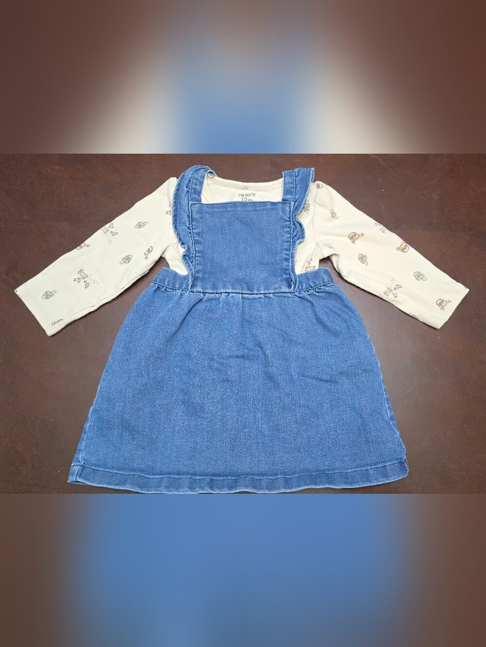 Carter's Blue Denim Overall Dress And Bodysuit Size 9-12m